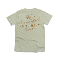 Flower Diamond (Pocket Front) w/ Actually Life is Beautiful and I Have Time (Back) - Comfort Colors Tee