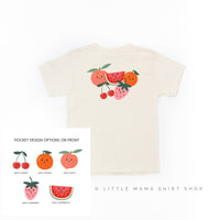 Pocket Fruit (Front) w/ Group of Smiley Fruit (Back) - Child Tee