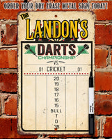 Personalized - Dart Scoreboard Dry Erase for Keeping Score in All Cricket Games, 301 or 501 - Magnetic Dry Erase Marker with Eraser - Metal Sign