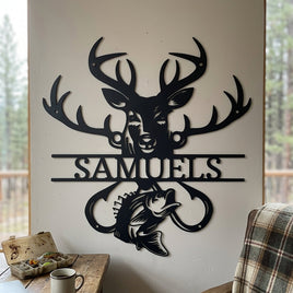 Custom Metal Wall Art - Personalized Deer and Fish Sign