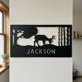 Custom Metal Wall Art - Deer Silhouette Monogram Sign