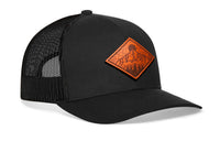 Diamond Mountain and Trees Trucker Hat Leather  |  Outdoors Snapback