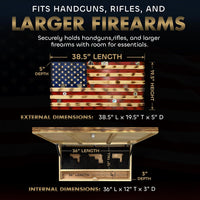 American Flag Challenge Coin Display and Hidden Gun Cabinet, Military Coin Holder Holds 100 Coins and is Ready to Hang, Large US Flag Patriotic Art 38.5" x 19.5"