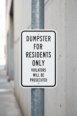 Dumpster For Residents Only Sign