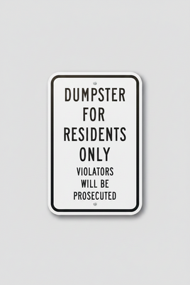 Dumpster For Residents Only Sign - 12x18