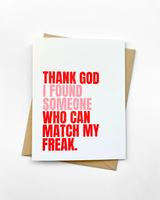 Funny Valentine's Day Card Match My Freak Love Card