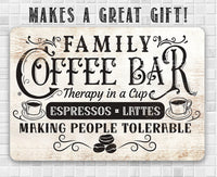 Family Coffee Bar, Therapy in a Cup - Metal Sign