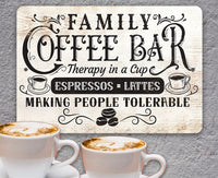 Family Coffee Bar, Therapy in a Cup - Metal Sign