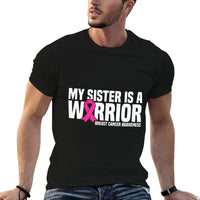 My Sister Is A Warrior Pink Ribbon Breast Cancer Awareness  Rolled Sleeves T-Shirt