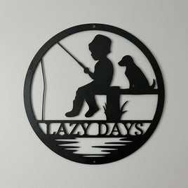 Custom Metal Wall Art - Personalized Fishing With Dog Sign