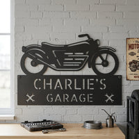 Custom Metal Wall Art - Personalized Biker Garage Name Plaque