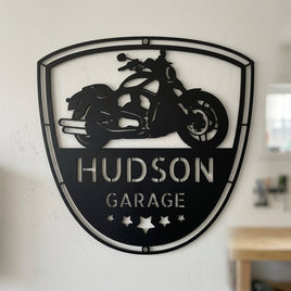 Custom Metal Wall Art - Personalized Motorcycle Name Monogram