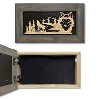 Midnight Wolf Hidden Gun Safe Concealed Furniture, Handcrafted Gun Concealment Decor, Hidden Gun Shelf with Magnetic Lock, Quick Access, Hidden Wall Safe for Secure Storage