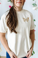 Embroidered/Printed Comfort Colors Tee (pf&b) - Floral Butterfly / Growth Takes Time