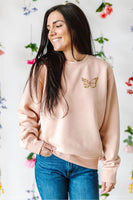 Embroidered/Printed PIGMENT Crewneck (pf&b) - Floral Butterfly / Growth Takes Time