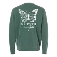 Embroidered/Printed PIGMENT Crewneck (pf&b) - Floral Butterfly / Growth Takes Time