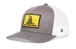 Dont Tread On Me Trucker Hat  |  Gray-White Gadsden Flag Yellow Snapback