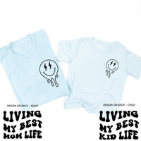 Living My Best Mom / Kid Life (w/ Melty Lightning Smileys) - Set of 2 Matching Shirts