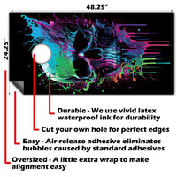 Neon Splatter Paint Skull - Cornhole Board Wrap - Set of 2