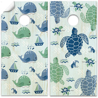 Sea Turtles and Whales - Cornhole Board Wrap - Set of 2