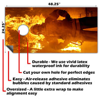 Fire Hero and Flames - Cornhole Board Wrap - Set of 2