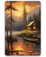 Cabin on the Lake Painting Art - Metal Sign