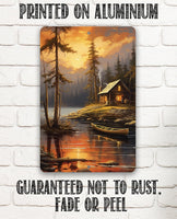 Cabin on the Lake Painting Art - Metal Sign