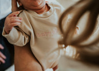 Baby Sis / Baby Bro – Embroidered Cream Bubble Romper | Pink or Blue Thread