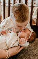 Baby Sis / Baby Bro – Embroidered Cream Bubble Romper | Pink or Blue Thread