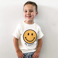 Be Happy - Yellow + Black Smiley Face - Child Tee
