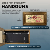 Just Flowers Hidden Gun Storage Wall Decor - Handcrafted Gun Concealment Furniture - Quick Access Handgun Safe with Magnetic Lock - Secure Hidden Wall Safe - USA Made