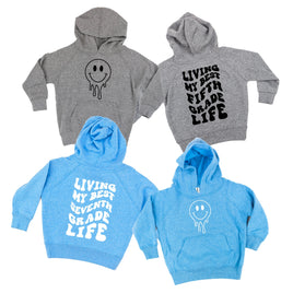 Living My Best (Choose Your Grade) Life - Melty Smiley (f & b) - Child HOODIE