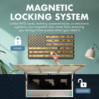 Large American Flag Gun Safe - Quick Access Hidden Gun Safe for Rifles, Shotguns, & Handguns - Gun Concealment Furniture with Magnetic Lock - Gun Self Hidden Storage (Gray)