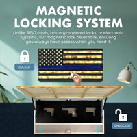 Large Thin Blue Line American Flag Gun Safe - Quick Access Hidden Gun Safe for Rifles, Shotguns, & Handguns - Gun Concealment Furniture with Magnetic Lock - Gun Self Hidden Storage (Blue Line)