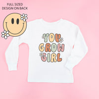 You Grow Girl on Front w/ Smiley and Flowers on Back - Child Long Sleeve Tee