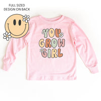You Grow Girl on Front w/ Smiley and Flowers on Back - Child Long Sleeve Tee