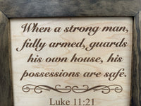 Hidden Gun Safe Recessed In Wall With Luke 11:21 Bible Verse Decoration - Recess In The Wall or Mount On The Wall by Bellewood Designs