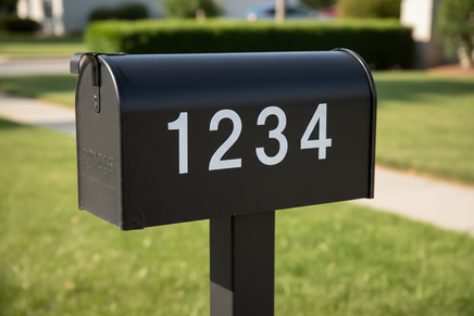 Mailbox with vinyl numbers