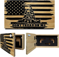 Dont Tread on Me Concealment Shelf - Quick Access Patriotic Hidden Gun Storage with Magnetic Lock - Safe & Secure Gun Concealment Furniture (Distressed)