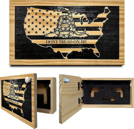 Dont Tread on Me Concealment Shelf - Quick Access Patriotic Hidden Gun Storage with Magnetic Lock - Safe & Secure Gun Concealment Furniture (Union)