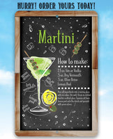 Martini Bar Recipe - Metal Sign