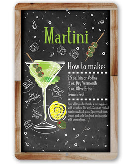 Martini Bar Recipe - Metal Sign