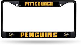 Pittsburgh Penguins Metal License Plate Frame Black Tag Cover 12x6 Inch