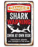 Shark Warning Swim At Own Risk - Metal Sign