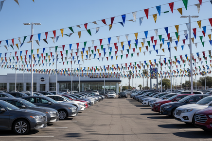 Metallic Pointed Triangle Pennant Strings at a Car Dealership