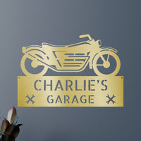Custom Metal Wall Art - Personalized Biker Garage Name Plaque