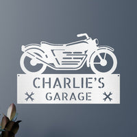 Custom Metal Wall Art - Personalized Biker Garage Name Plaque