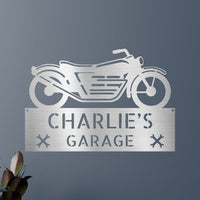 Custom Metal Wall Art - Personalized Biker Garage Name Plaque