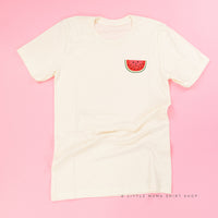 Pocket Fruit (Front) w/ Group of Smiley Fruit (Back) - Unisex Tee