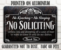 No Soliciting, Knocking, and Ringing - Metal Sign